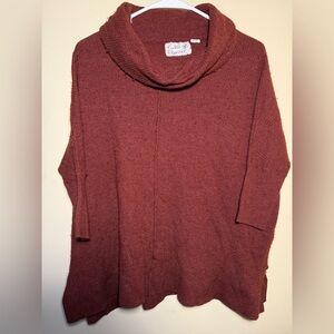 Field Flower • Anthropologie Rust Cowl Neck Waffle Knit Sweater/Poncho | Size S